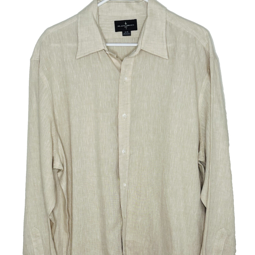 Men's Linen Button Up Tan Shirt XL Black Brown‎ 1826 Neutral Preppy Summer Party